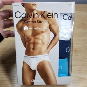 CALVIN KLEIN Briefs Mens Large Blue White 3-Pack Cotton Brief Moisture Wicking